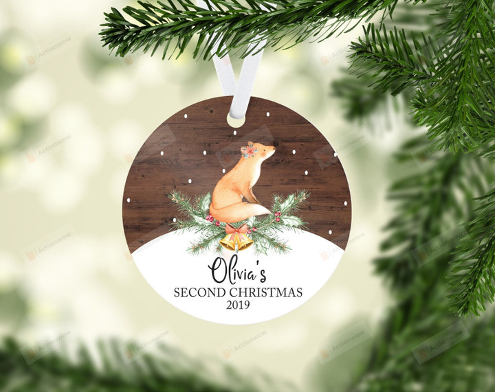 Personalized Fox Baby's Second Christmas Ornament, Fox Lover Gift Ornament, Christmas Keepsake Gift Ornament