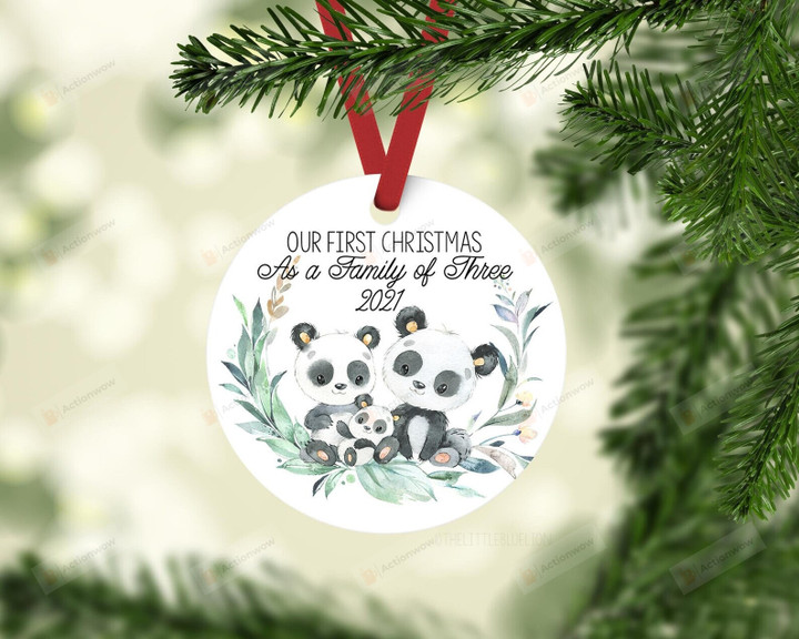 Personalized Our First Christmas As A Family Of Three Ornament, Panda Family Ornament, Christmas Gift Ornament
