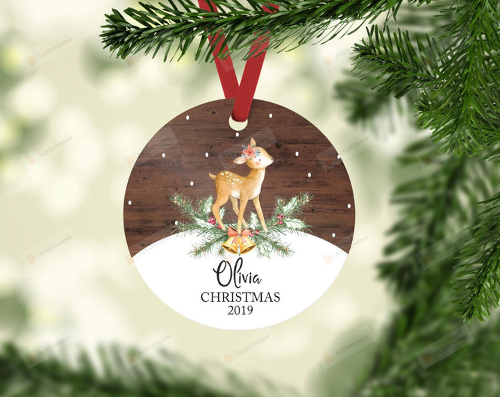 Personalized Woodland Deer Christmas Ornament, Gift For Deer Lovers Ornament, Christmas Gift Ornament