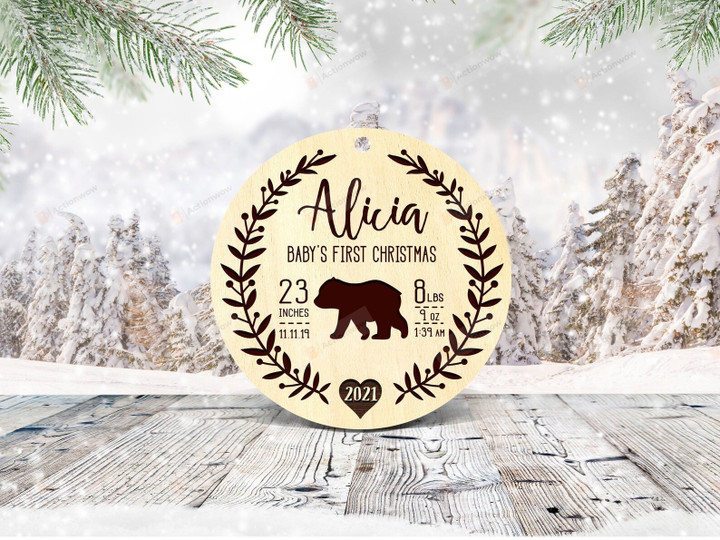 Personalized Baby's First Christmas With Bear Ornament, Gift For Bear Ornament, Christmas Gift Ornament