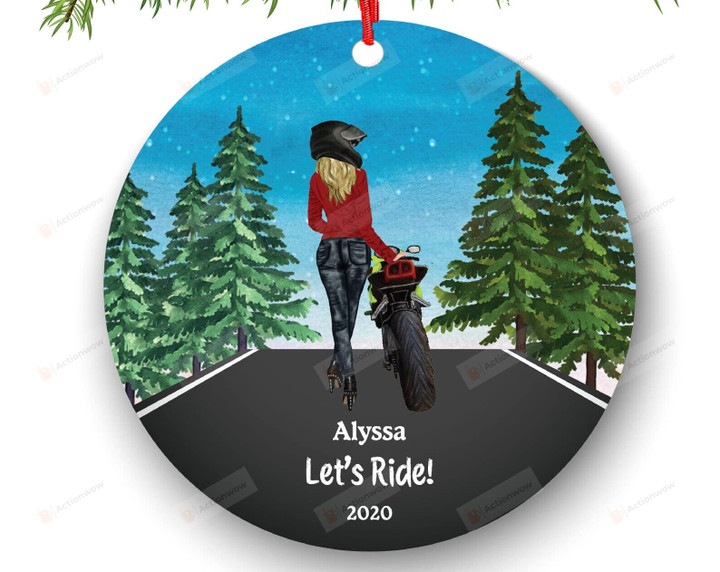 Personalized Biker Motorcyclist Christmas Ornament Motorcycle Rider Female Girl Ride Watercolor Dirt Bike Motocross Cyclist Cycling Custom Hanging Decoration Christmas Tree Decor