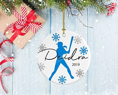 Personalized Softball Girl Ornament, Porcelain Ornament, Fastpitch Softball Batter Design Ornament Snow Gifts For Christmas Thanksgiving Ornament Hanging Christmas Tree Decoration