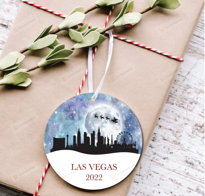 Personalized Las Vegas Christmas 2022 Ornament, Santa And Reindeer Ornament, Christmas Gift Ornament