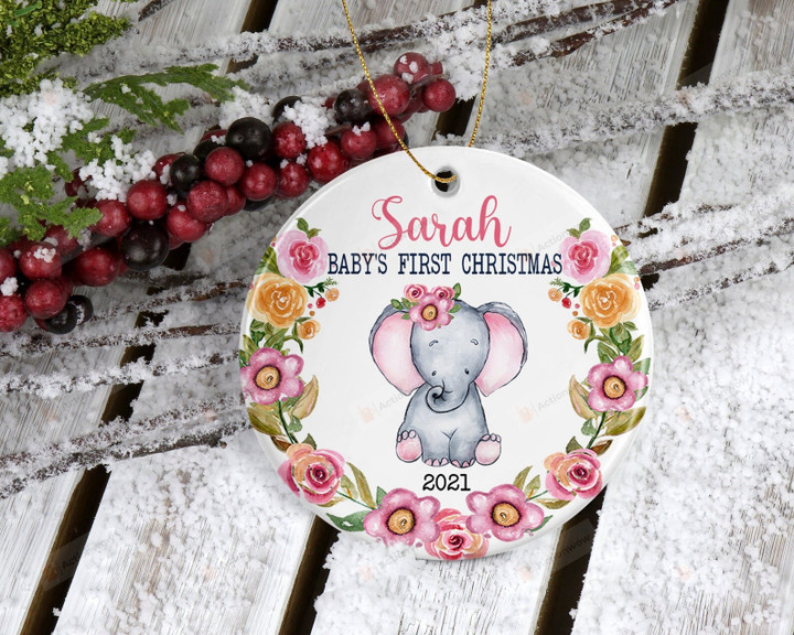 Personalized Elephant Baby First Christmas Ornament, Gift For Elephant Lovers Ornament, Christmas Gift Ornament
