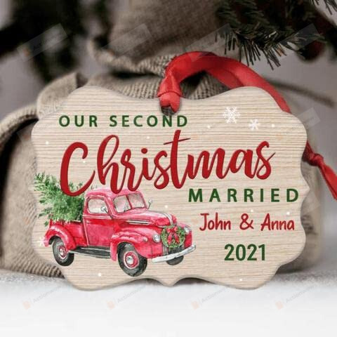 Personalized Christmas Ornaments 2021 - Our Second Christmas Married Red Truck Christmas Ornament For Couple Husband Wife Dad Mom Red Truck Ornaments Christmas Tree Decorations Ornament
