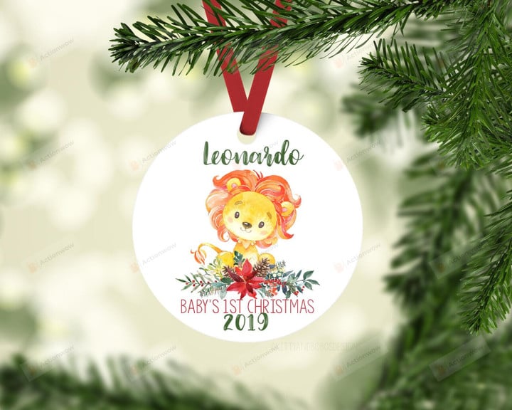 Personalized Lion Baby's First Christmas Ornament, Lion Lover Gift Ornament, Christmas Gift Ornament