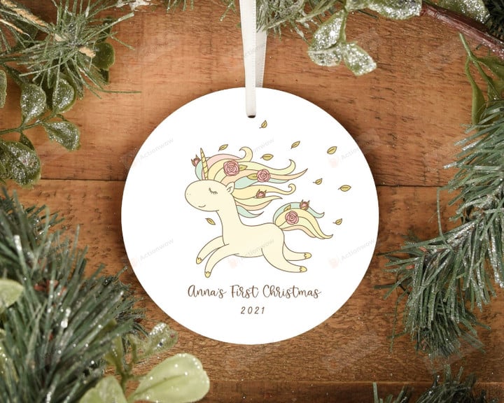 Personalized Unicorn Baby's First Christmas Ornament, Unicorn Lover Gift Ornament, Christmas Keepsake Gift Ornament