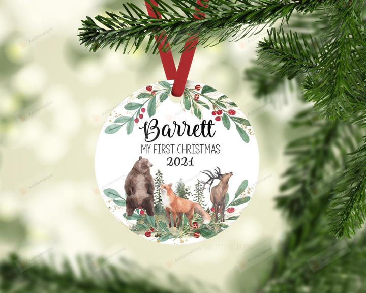 Personalized Baby's First Christmas Ornament, Bear Fox Deer Ornament, Christmas Keepsake Gift Ornament