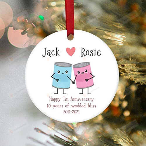 10th Wedding Anniversary Ornament, Personalized 10 Tin, 10th Wedding, 10 Years Anniversary Ornament Romantic Presents For Valentines Day Christmas