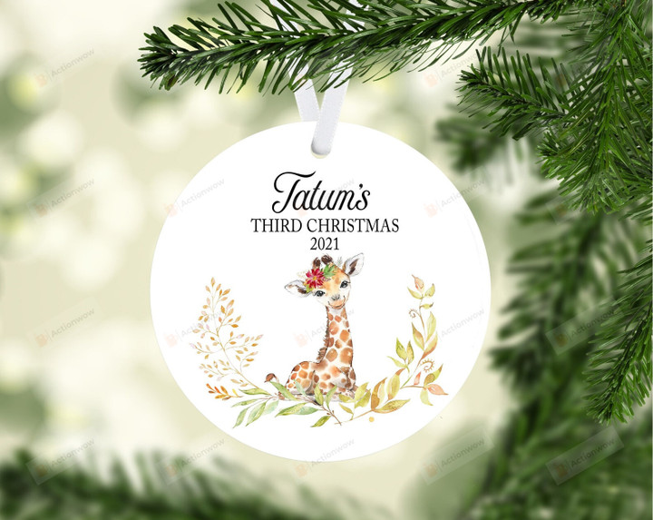 Personalized Giraffe Baby's Third Christmas Ornament, Giraffe Lover Gift Ornament, Christmas Keepsake Gift Ornament