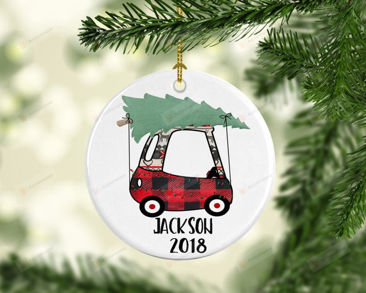 Personalized Car With Christmas Tree Ornament, Gift For Red Car Lovers Ornament, Christmas Gift Ornament