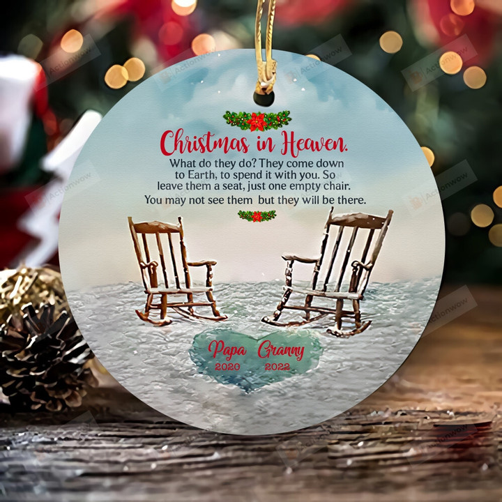 Custom Memorial Ornament - Christmas In Heaven For Dad Mom Empty Chair Loss Of Parents Ornament Personalized Picture Ornament Customized Name & Photo Circle Heart Oval Star Christmas Ceramic Ornament