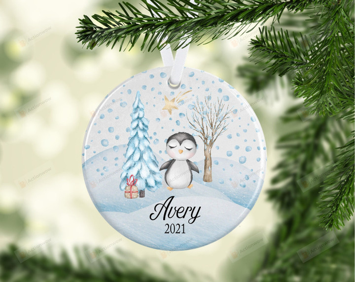 Personalized Penguin In Snow Ornament, Gift For Penguin Lovers Ornament, Christmas Gift Ornament