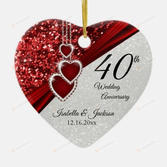 Personalized Happy Wedding Anniversary Ornaments Red Ruby 40th Anniversary Christmas Tree Ornaments