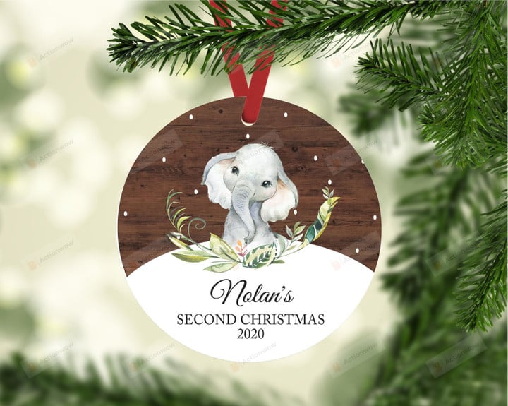 Personalized Second Christmas With Elephant Ornament, Gift For Elephant Ornament, Christmas Gift Ornament