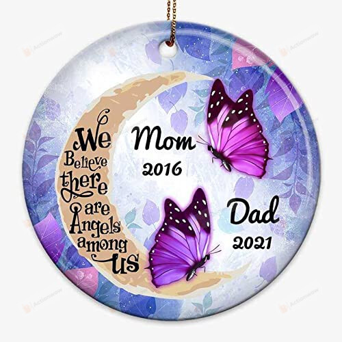 Watercolor Flowers Moon And Butterflies Personalized Circle Ornament Custom Name And Date Condolence Ideal Gifts Death Anniversary Remembrance Memorial Family Keepsake Tree Decorations