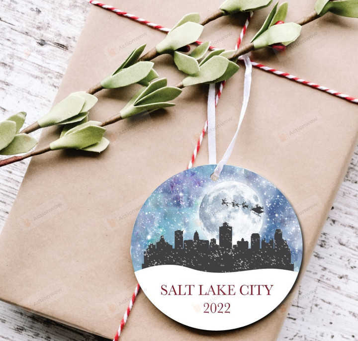 Personalized Salt Lake City Christmas 2022 Ornament, Santa And Reindeer Ornament, Christmas Gift Ornament