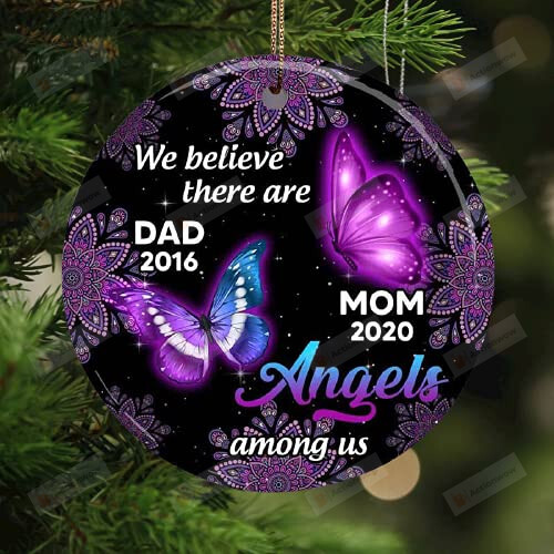 Personalized Purple Butterflies We Believe There Are Angels Among Us Ornament Memory Gift Memorial Ornament Grandparents Parents In Heaven Ornament Hanging Decoration Xmas Ornament Merry