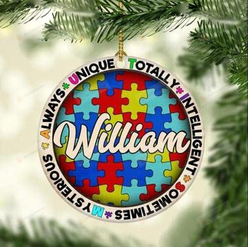 Personalized Christmas Ornament 2021 Autism Ornament- Always Unique Totally Intelligent Ornament Ceramic Ornament For Christmas Trees Decoration For Autism Ornaments Hanging Window