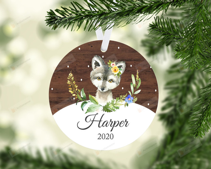 Personalized Baby Wolf Ornament, Gift For Wolf Lovers Ornament, Christmas Gift Ornament
