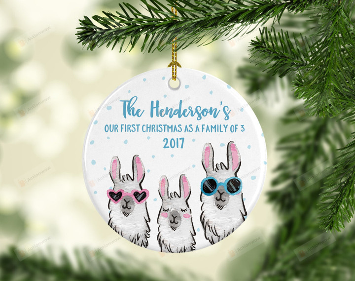 Personalized Our First Christmas As A Family Of 3 Ornament, Funny Lamb Ornament, Christmas Gift Ornament