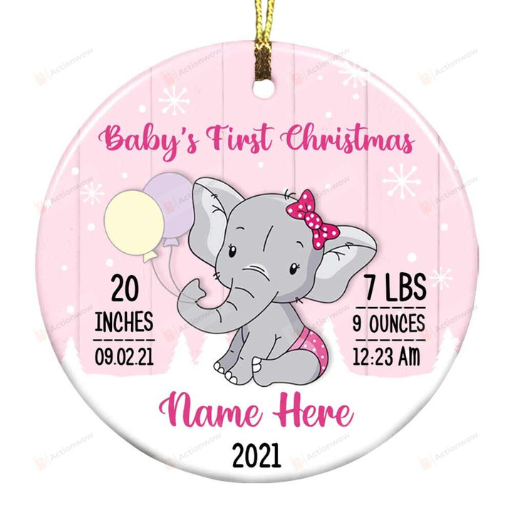 Personalized Elephant Baby's First Christmas Ceramic Ornament Birth Stats Hanging Car Window Dress Up Thanksgiving Birthday Christmas Tree Ornament To New Parents Baby Annoucement Birthday