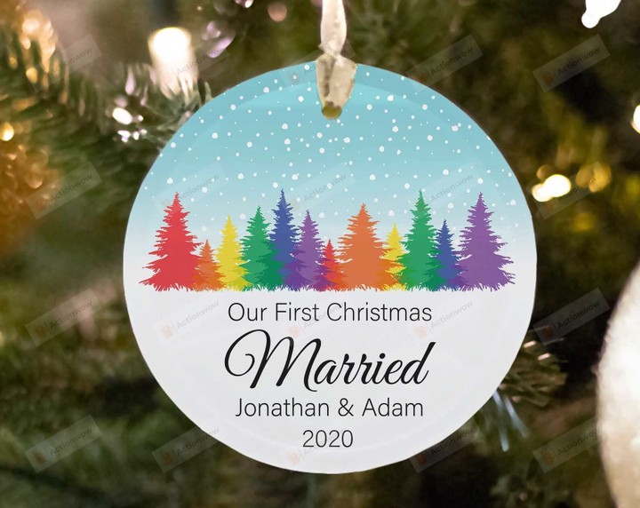 Personalized Lgbtq Married Couple Custom Xmas Ceramic Ornament Gay Wedding Couple Gay Engagement Ornament Newlywed Our 1st Christmas Married Hanging Decor Xmas Tree Decor