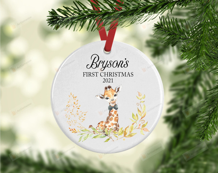 Personalized Giraffe Baby's First Christmas Ornament, Giraffe Lover Gift Ornament, Christmas Keepsake Gift Ornament