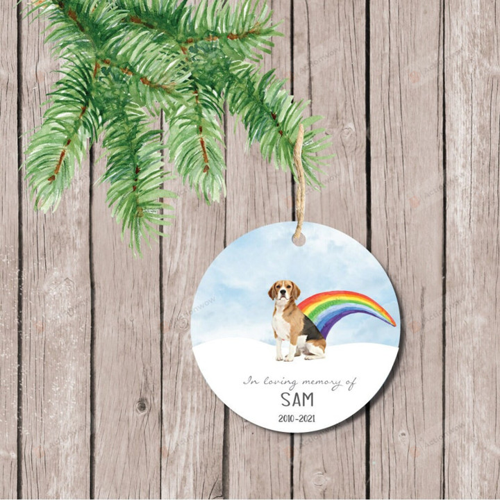 Personalized Beagle Dog Ornament, In Loving Memory Of Rainbow Ornament, Dog Memorial Gift Ornament