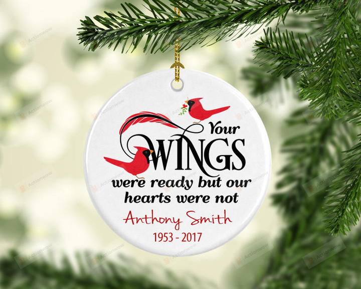 Personalized Cardinal Bird Angel Wings Ornament, Your Wings Were Ready Christmas, Memorial Gift Ornament