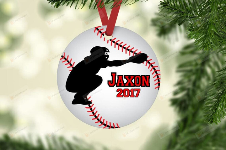 Personalized Baseball Ornament, Baseball Catcher Custom Name Ornament - Merry Xmas Gifts For Baseball Lovers/ Sport Lovers, Baseball Catchers, Christmas Tree Decoration