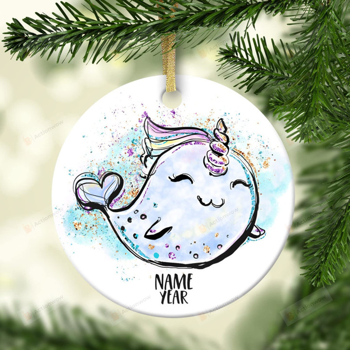 Personalized Narwhal Ornament Ornament Holiday Ornament Christmas Custom Ornament Whale Sea Christmas Tree Decoration Xmas Ornament Hanging Decor Ceramic Ornament