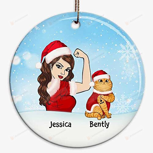 Personalized Ornament Strong Cat Mom And Tattoo Cats Gifts To Him Her Love Cats Pet Ornament For Christmas Tree Decoration