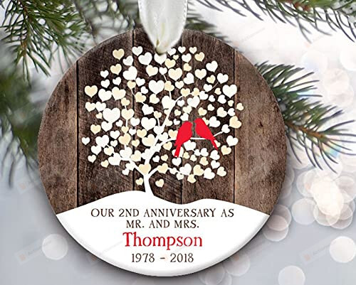 Lovebirds Anniversary Ornament, Personalized Christmas Ornament, Rustic Wood Ornament, Lovebirds Ornament, 1st 5th 10th 25th 40th 50