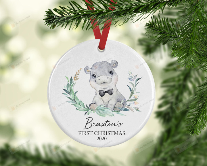 Personalized Hippo Baby's First Christmas Ornament, Hippo Lover Gift Ornament, Christmas Keepsake Gift Ornament