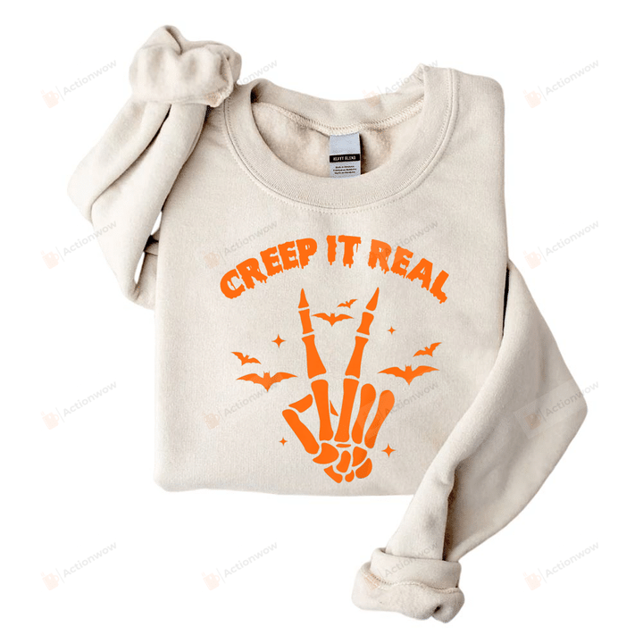 Creep It Real Sweatshirt, Skeleton Hand Halloween Sweatshirt, Halloween Gifts For Mom Dad Best Friends