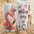 Personalized Flamingo Make Up Is My Art Stainless Steel Tumbler, Tumbler Cups For Coffee/Tea, Great Customized Gifts For Birthday Christmas Thanksgiving