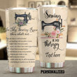 Personalized Sewing Therapy Cut Anything With My Fabric Scissors Stainless Steel Tumbler Perfect Gifts For Sewing Lover Tumbler Cups For Coffee/Tea, Great Customized Gifts For Birthday Christmas Thanksgiving