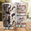 Personalized Cow Smile And Start Again Stainless Steel Tumbler Perfect Gifts For Cow Lover Tumbler Cups For Coffee/Tea, Great Customized Gifts For Birthday Christmas Thanksgiving