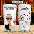 Personalized Cats And Wine Dandelion Easily Distracted By Cats And Wine Stainless Steel Tumbler, Tumbler Cups For Coffee/Tea, Great Customized Gifts For Birthday Christmas Thanksgiving