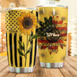 Personalized Sunflower American Flag Yellow Stainless Steel Tumbler Perfect Gifts For Sunflower Lover Tumbler Cups For Coffee/Tea, Great Customized Gifts For Birthday Christmas Thanksgiving