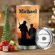 Personalized Hunting Dad And Son Hunting Buddy At Sunset Stainless Steel Tumbler, Tumbler Cups For Coffee/Tea, Great Customized Gifts For Birthday Christmas Father's Day