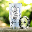 Personalized Flowers White Horse Portrait Tumbler Cup Ride More Worry Less Light Blue Stainless Steel Insulated Tumbler 20 Oz Best Tumbler For Horse Lovers Great Gifts For Birthday Christmas