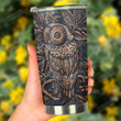 Owl Turning Back Head Wooden Pattern Stainless Steel Tumbler, Tumbler Cups For Coffee/Tea, Great Customized Gifts For Birthday Christmas Thanksgiving