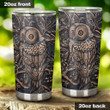Owl Turning Back Head Wooden Pattern Stainless Steel Tumbler, Tumbler Cups For Coffee/Tea, Great Customized Gifts For Birthday Christmas Thanksgiving