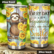 Everyday Is A New Beginning Sunflower Sloth Stainless Steel Tumbler, Tumbler Cups For Coffee/Tea, Great Customized Gifts For Birthday Christmas Thanksgiving