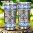 Dragonflies Hippie Peace Blue Roses Stainless Steel Tumbler, Tumbler Cups For Coffee/Tea, Great Customized Gifts For Birthday Christmas Thanksgiving