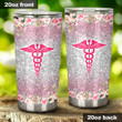Sparkle Pink Health Symbol CNA Stainless Steel Tumbler, Tumbler Cups For Coffee/Tea, Great Customized Gifts For Birthday Christmas Thanksgiving