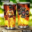 Firefighter With Axe In Front Of Fire Stainless Steel Tumbler, Tumbler Cups For Coffee/Tea, Great Customized Gifts For Birthday Christmas Thanksgiving