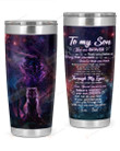 Personalized Wolf To My Son - Love, Dad You Are Braver Stainless Steel Vacuum Insulated Double Wall Travel Tumbler With Lid, Tumbler Cups For Coffee/Tea, Perfect Gifts For Birthday Christmas Thanksgiving